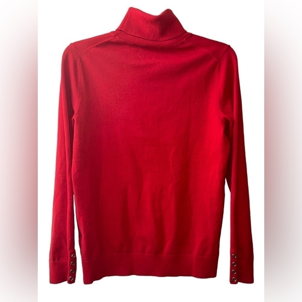 Tommy Hilfiger Red Turtleneck Sweater w/ Gold Buttons on Sleeve Size M - Picture 4 of 6